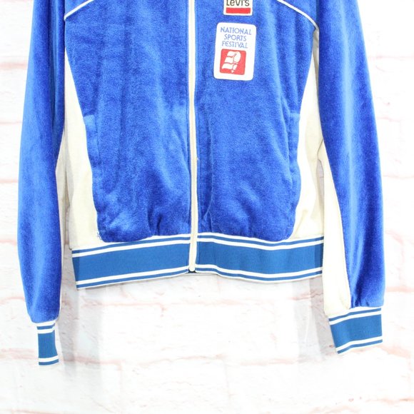 Vintage Levi's Blue Acrylic Zip Up USA National Sport Festival Track Jacket Sz L - Picture 3 of 9